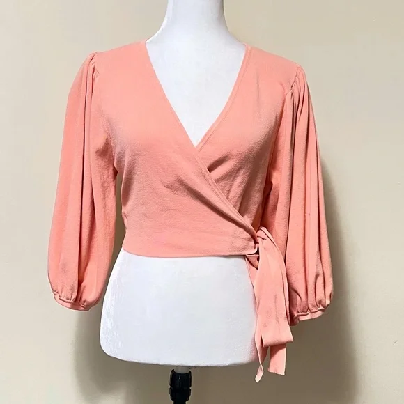 MISSGUIDED new Pink True Wrap Around Straps Crop Balloon Sleeves Knit Top 10/12 - Picture 10 of 16